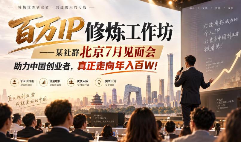 百万IP修炼工作坊——某社群北京7月见面会,助力中国创业者,真正走向年入百W!-副业网