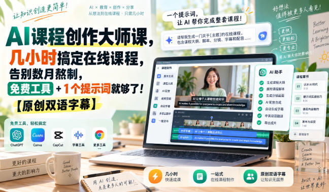 AI课程创作大师课,几小时搞定在线课程,告别数月熬制,免费工具+1个提示词就够了!【原创双语字幕】-副业网