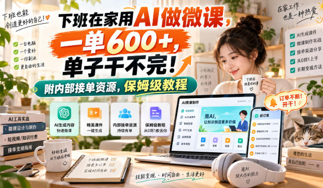 下班在家用AI做微课,一单600+,单子干不完!附内部接单资源,保姆级教程【揭秘】-副业网