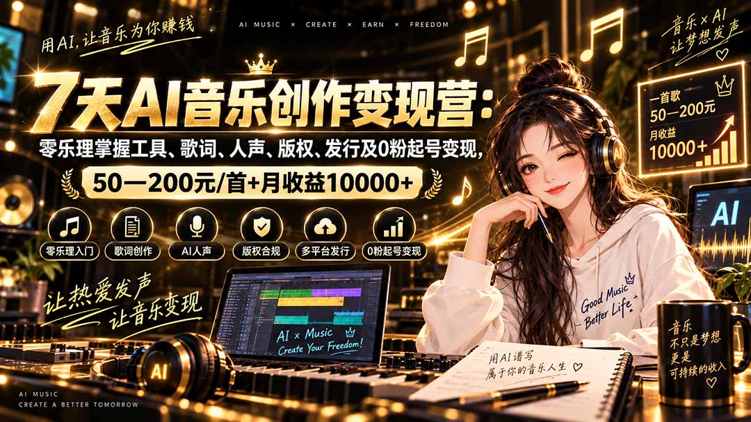 图片[2]-AI音乐创作变现营：零乐理掌握工具、歌词、人声、版权、发行及0粉起号变现，50—200元/首+月收益10000+-副业网
