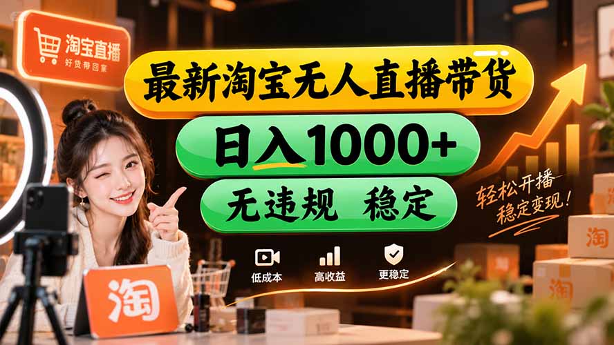 【新技术】淘宝无人直播,独家,日入2K+,无封号,可矩阵,长期稳定-副业网