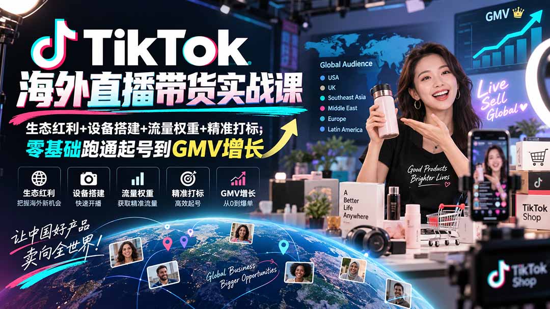 图片[2]-TikTok海外直播带货实战课｜生态红利+设备搭建+流量权重+精准打标，零基础跑通起号到GMV增长-副业网