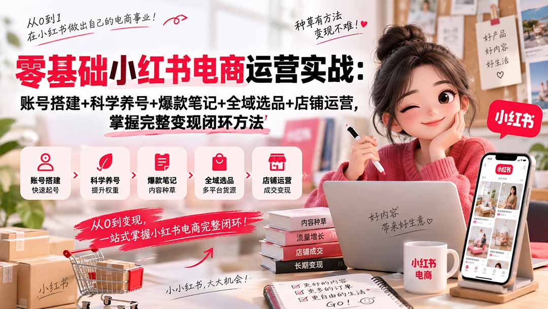 图片[2]-零基础小红书电商运营实战：账号搭建+科学养号+爆款笔记+全域选品+店铺运营，掌握完整变现闭环方法-副业网