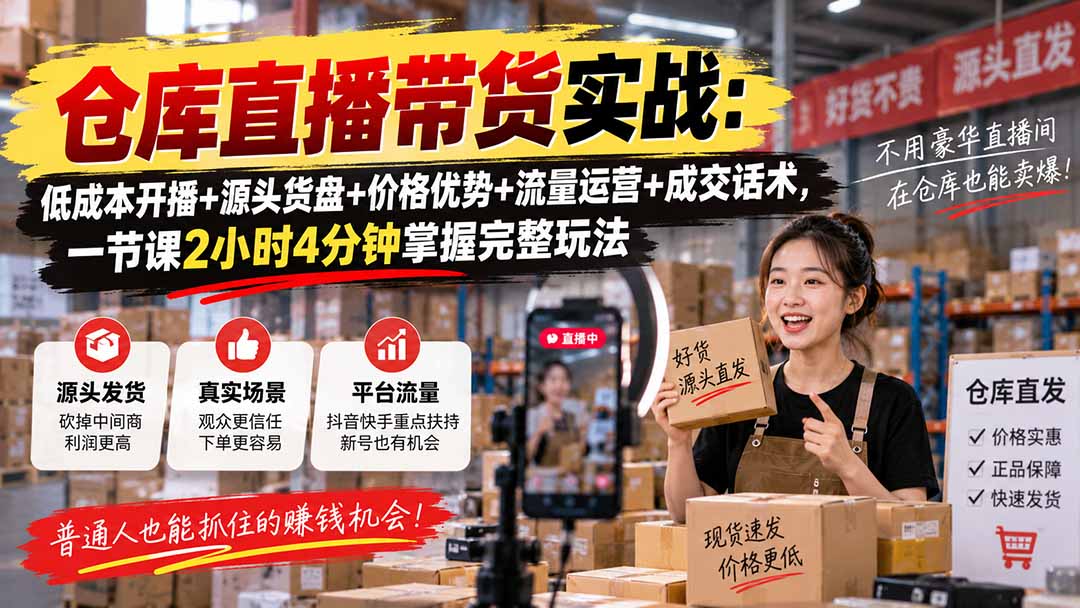 图片[2]-仓库直播带货实战：低成本开播+源头货盘+价格优势+流量运营+成交话术，一节课2小时4分钟掌握完整玩法-副业网