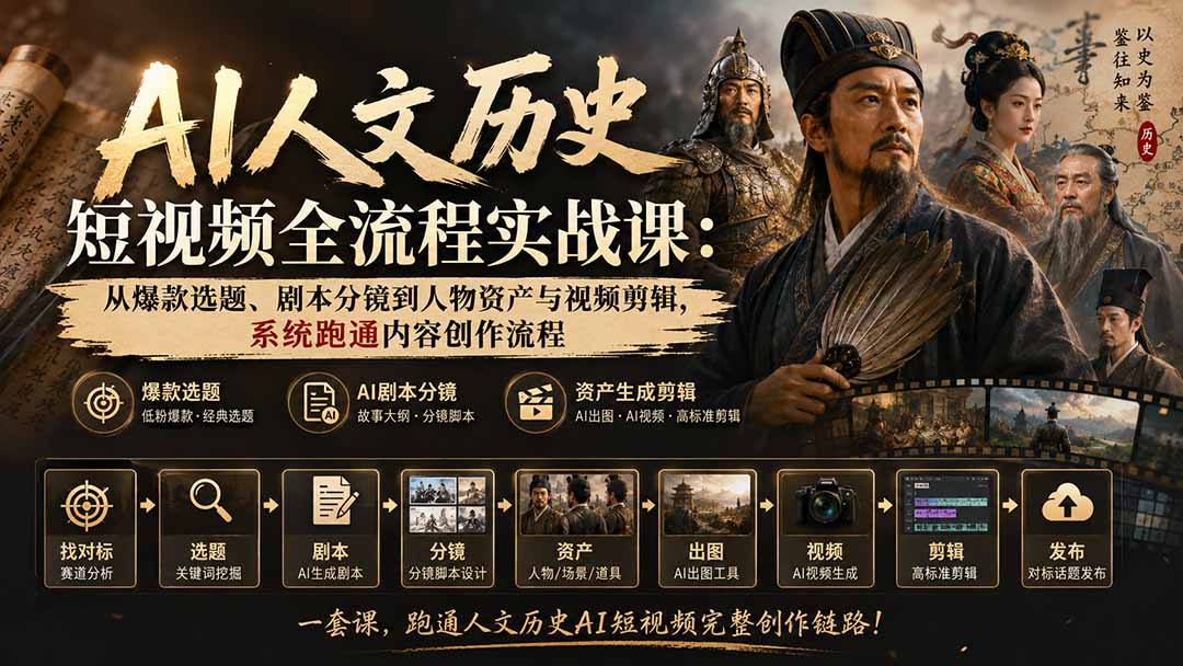 图片[2]-AI人文历史短视频全流程实战课-更新：从爆款选题、剧本分镜到人物资产与视频剪辑，系统跑通内容创作流程-副业网