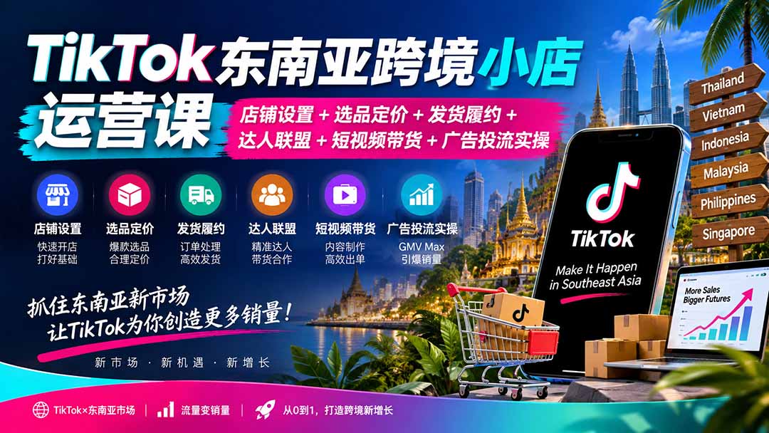 图片[2]-TikTok东南亚跨境小店运营课：店铺设置+选品定价+发货履约+达人联盟+短视频带货+广告投流实操-副业网