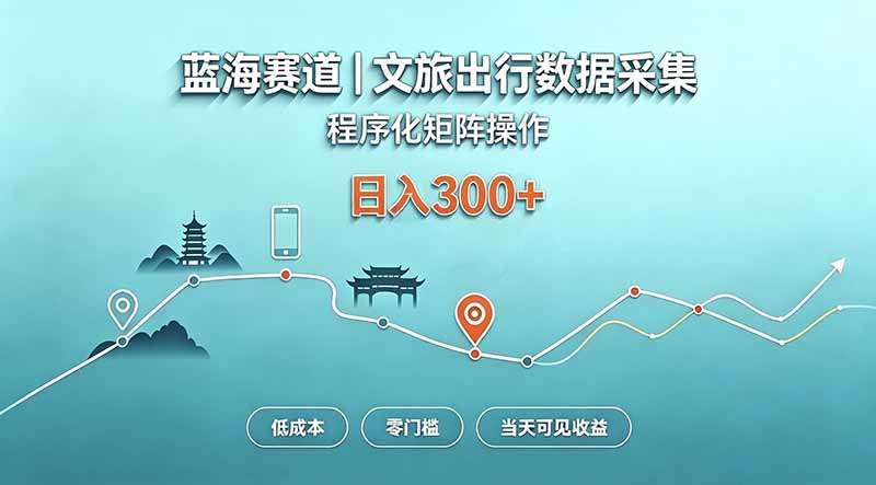 蓝海赛道 文旅出行数据采集 程序化矩阵操作 低成本 零门槛 当天可见收益 日入300+-副业网