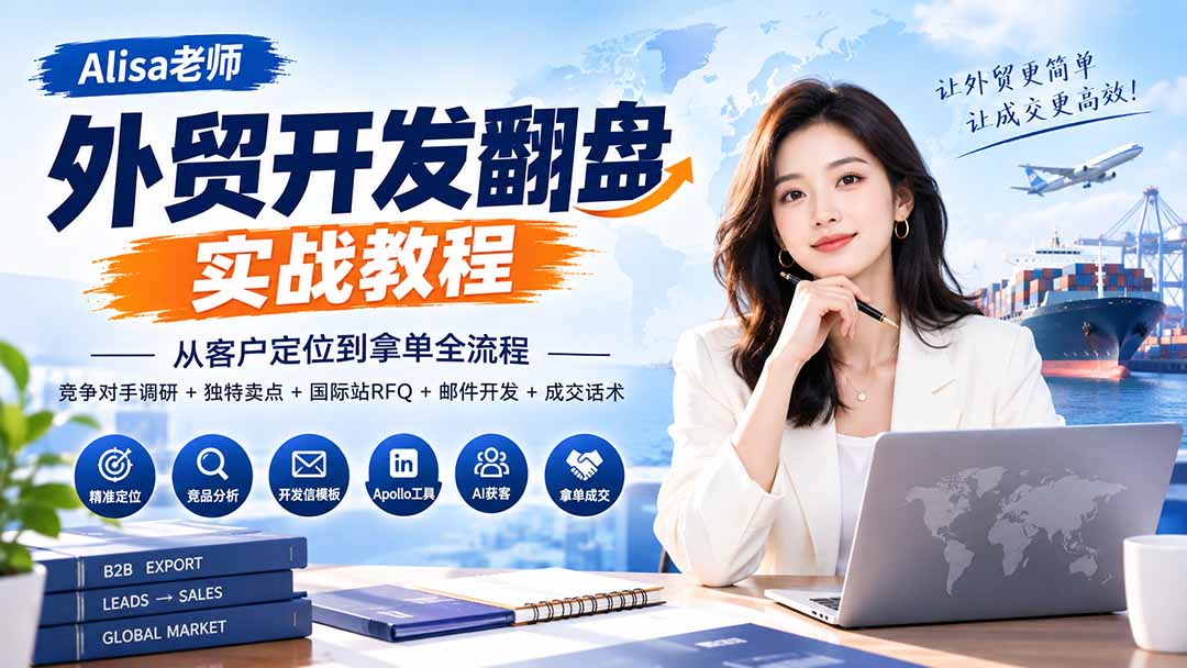 外贸开发翻盘实战教程|从客户定位到拿单全流程+竞争对手调研+独特卖点+国际站RFQ+邮件开发+成交话术-副业网