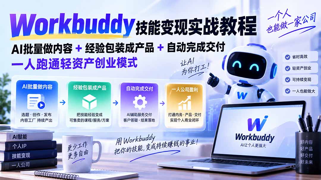 图片[2]-Workbuddy技能变现实战教程：AI批量做内容+经验包装成产品+自动完成交付，一人跑通轻资产创业模式-副业网
