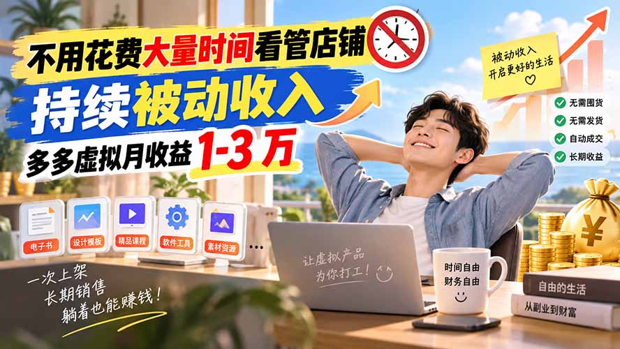不用花费大量时间看管店铺,持续被动收入,多多虚拟月收益 1-3 万-副业网