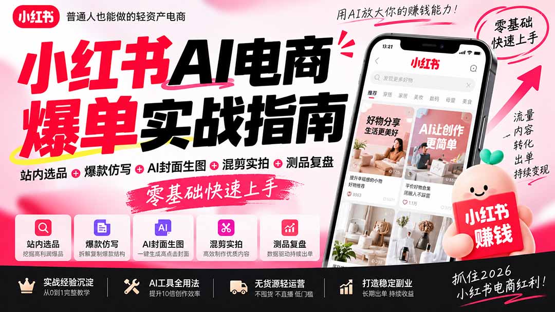 图片[2]-2026小红书AI电商爆单实战指南：站内选品+爆款仿写+AI封面生图+混剪实拍+测品复盘，零基础快速上手-副业网