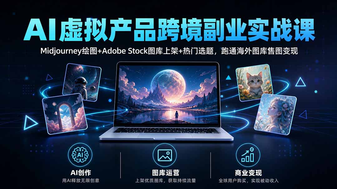 AI虚拟产品跨境副业实战课|Midjourney绘图+Adobe Stock图库上架+热门选题,跑通海外图库售图变现-副业网