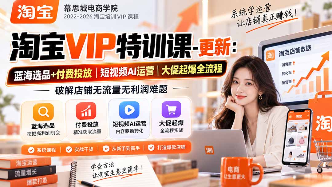 图片[2]-淘宝VIP特训课-更新0917：蓝海选品+付费投放｜短视频AI运营｜大促起爆全流程，破解店铺无流量无利润难题-副业网