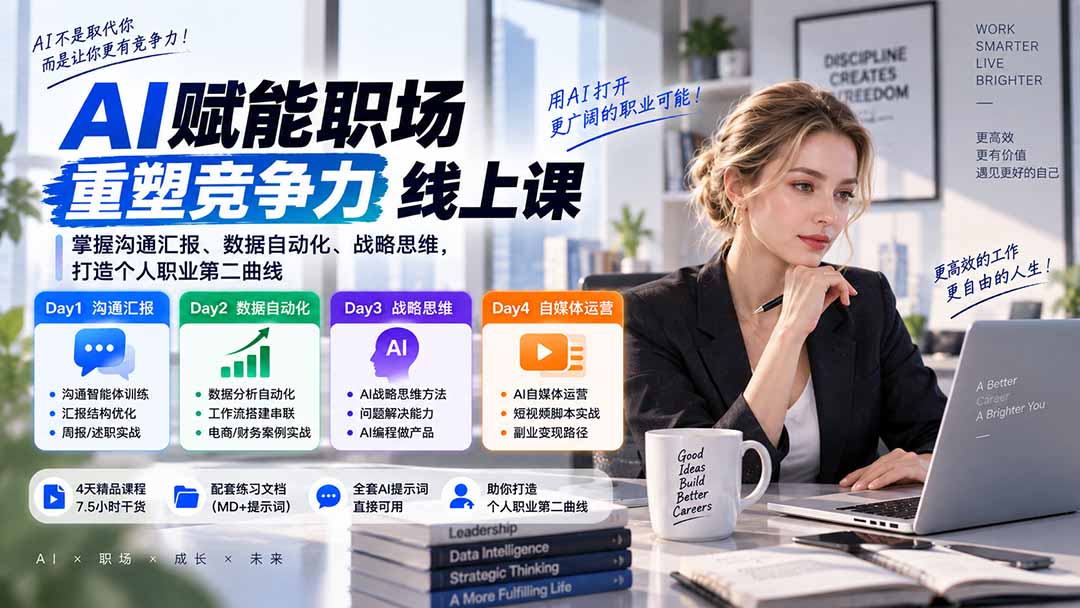 图片[2]-AI职场提效与第二曲线实战课-无水印：学习沟通汇报、数据工作流和战略思维，掌握AI编程做产品及自媒体运营方法-副业网