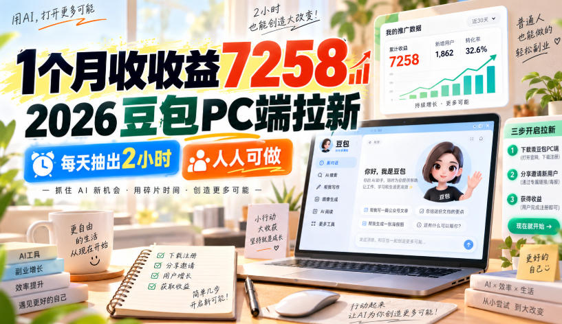 1个月收收益7258,2026豆包PC端拉新,每天抽出2小时,人人可做-副业网