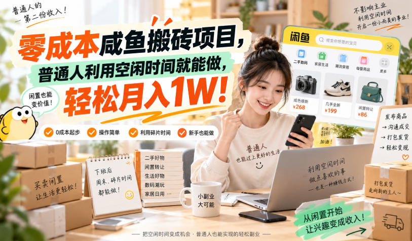 零成本咸鱼搬砖项目,普通人利用空闲时间就能做,轻松月入1W!【揭秘】-副业网