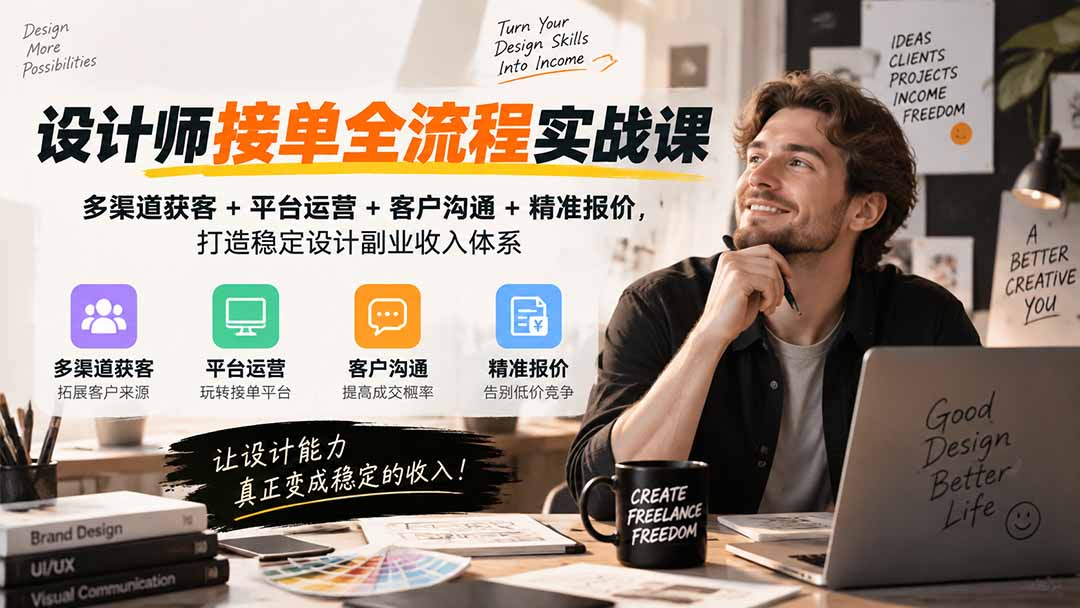 设计师接单全流程实战课-无水印|多渠道获客+平台运营+客户沟通+精准报价,打造稳定设计副业收入体系-副业网