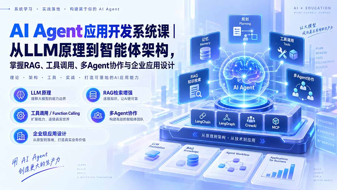 图片[2]-AI Agent应用开发系统课-179节｜从LLM原理到智能体架构，掌握RAG、工具调用、多Agent协作与企业应用设计-副业网