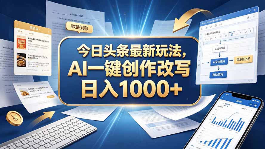 今日头条最新玩法,AI 一键创作改写,简单易上手,轻松日入 1000 +-副业网