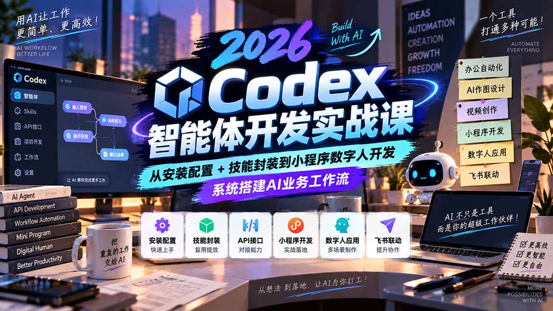 2026Codex智能体开发实战课:从安装配置+技能封装到小程序数字人开发,系统搭建AI业务工作流-副业网