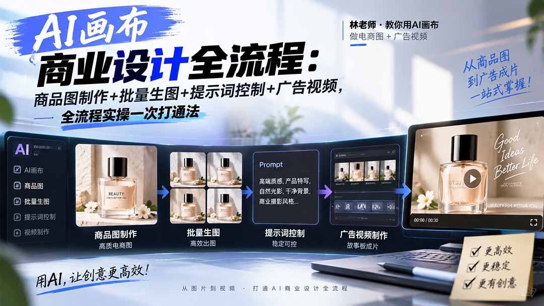AI画布商业设计全流程:商品图制作+批量生图+提示词控制+广告视频,全流程实操一次打通法-副业网