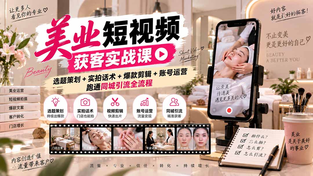 图片[2]-美业短视频获客实战课-无水印：选题策划+实拍话术+爆款剪辑+账号运营，跑通同城引流全流程-副业网
