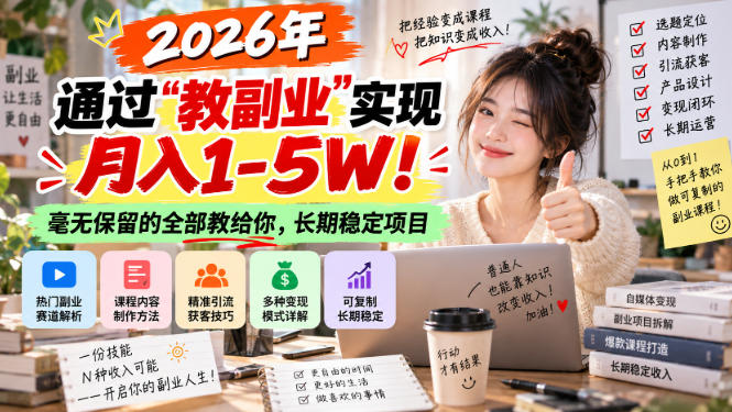 2026年通过“教副业”实现月入1-5W!毫无保留的全部教给你,长期稳定项目【揭秘】-副业网