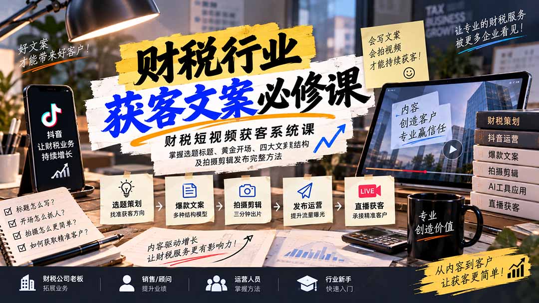 图片[2]-财税短视频获客系统课：掌握选题标题、黄金开场、四大文案结构及拍摄剪辑发布完整方法-副业网