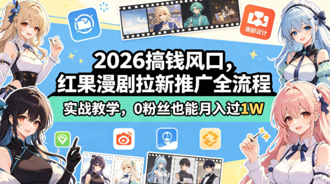 2026搞钱风口,红果漫剧拉新推广全流程实战教学,0粉丝也能月入过1W(更新0923)-副业网