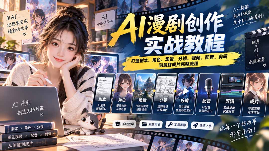 2026 AI漫剧创作实战教程:打通剧本、角色、场景、分镜、视频、配音、剪辑到最终成片完整流程-副业网