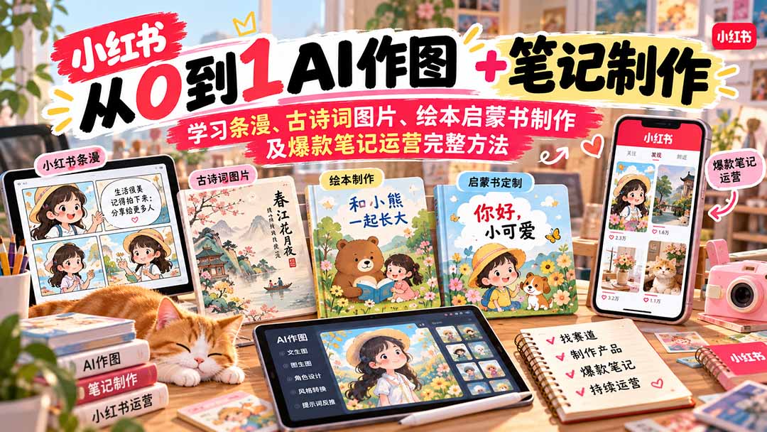 2026小红书AI内容创作从0到1:学习条漫、古诗词图片、绘本启蒙书制作及爆款笔记运营完整方法-副业网