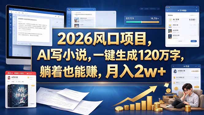 2026 风口项目,AI 写小说,一键生成 120 万字,躺着也能赚,月入 2w +-副业网