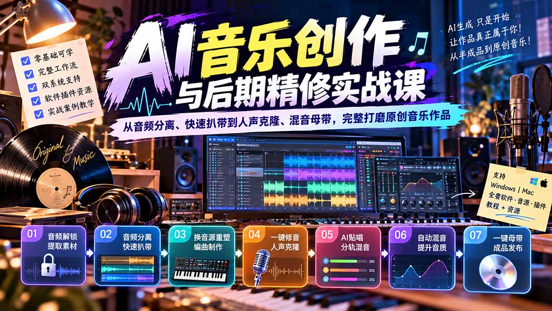 图片[2]-AI音乐创作与后期精修实战课：从音频分离、快速扒带到人声克隆、混音母带，完整打磨原创音乐作品-副业网