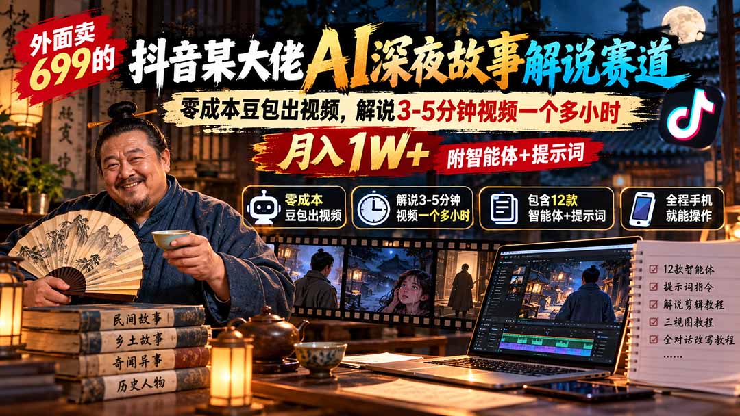 图片[2]-外面卖699的抖音某大佬AI深夜故事解说赛道：零成本豆包出视频，解说3-5分钟视频一个多小时，月入1W+附智能体+提示词-副业网