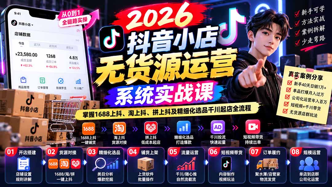 图片[2]-【无水印】2026抖音小店无货源运营系统实战课：掌握1688上抖、淘上抖、拼上抖及精细化选品千川起店全流程-副业网