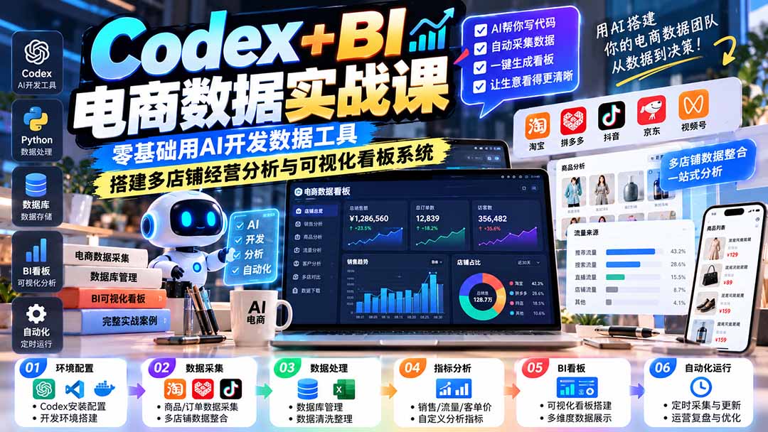 图片[2]-Codex+BI电商数据实战课：零基础用AI开发数据工具，搭建多店铺经营分析与可视化看板系统-副业网