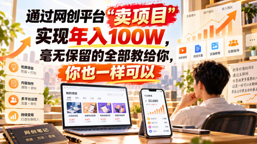 通过网创平台“卖项目”实现年入100W,毫无保留的全部教给你,你也一样可以!【揭秘】-副业网