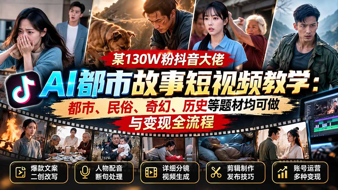 图片[2]-某130W粉抖音大佬AI都市故事短视频教学：都市、民俗、奇幻、历史等题材均可做与变现全流程-副业网
