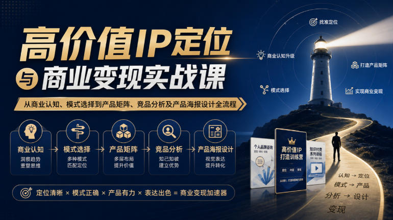 【无水印】高价值IP定位与商业变现实战课,从商业认知、模式选择到产品矩阵、竞品分析及产品海报设计全流程-副业网
