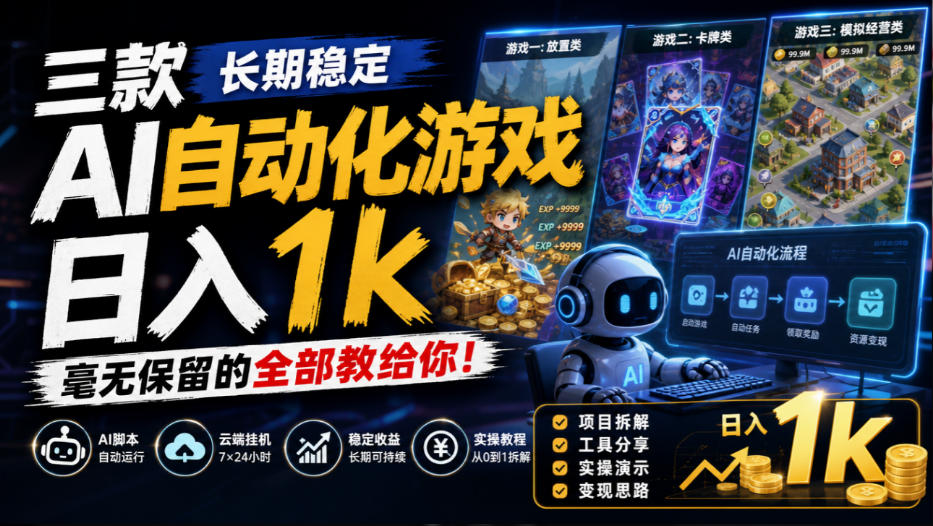 三款长期稳定AI自动化游戏,日入1k,毫无保留的全部教给你!【揭秘】-副业网