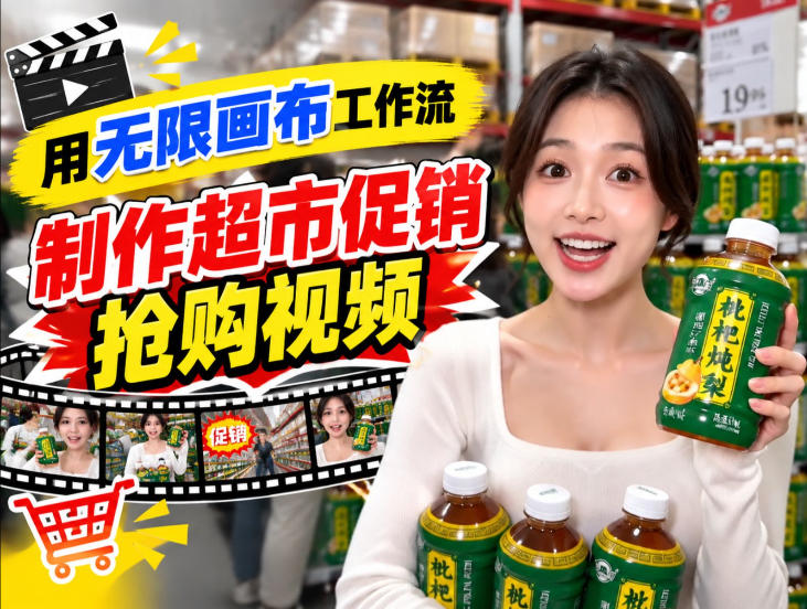 无限画布超市促销抢购视频工作流,一键产出TikTok抖音带货短视频-副业网