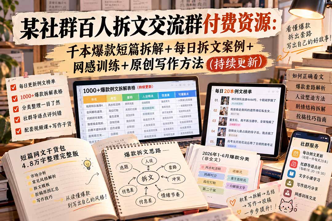 图片[2]-某社群百人拆文交流群付费资源-更新0929：千本爆款短篇拆解+每日拆文案例+网感训练+原创写作方法-副业网