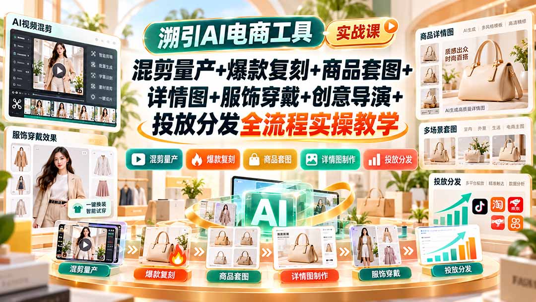 图片[2]-溯引AI电商工具实战课：混剪量产+爆款复刻+商品套图+详情图+服饰穿戴+创意导演+投放分发全流程实操教学-副业网