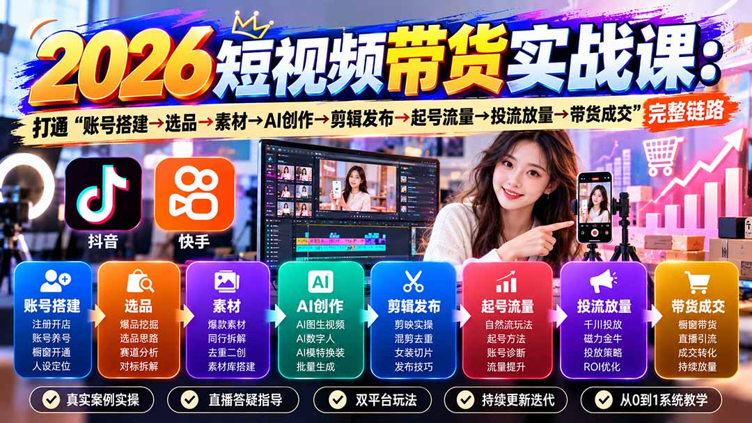 图片[2]-2026短视频带货实战课9月：打通“账号搭建→选品→素材→AI创作→剪辑发布→起号流量→投流放量→带货成交”完整链路-副业网