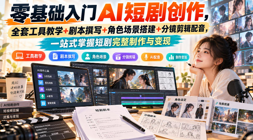 零基础入门AI短剧创作,全套工具教学+剧本撰写+角色场景搭建+分镜剪辑配音,一站式掌握短剧完整制作与变现-副业网