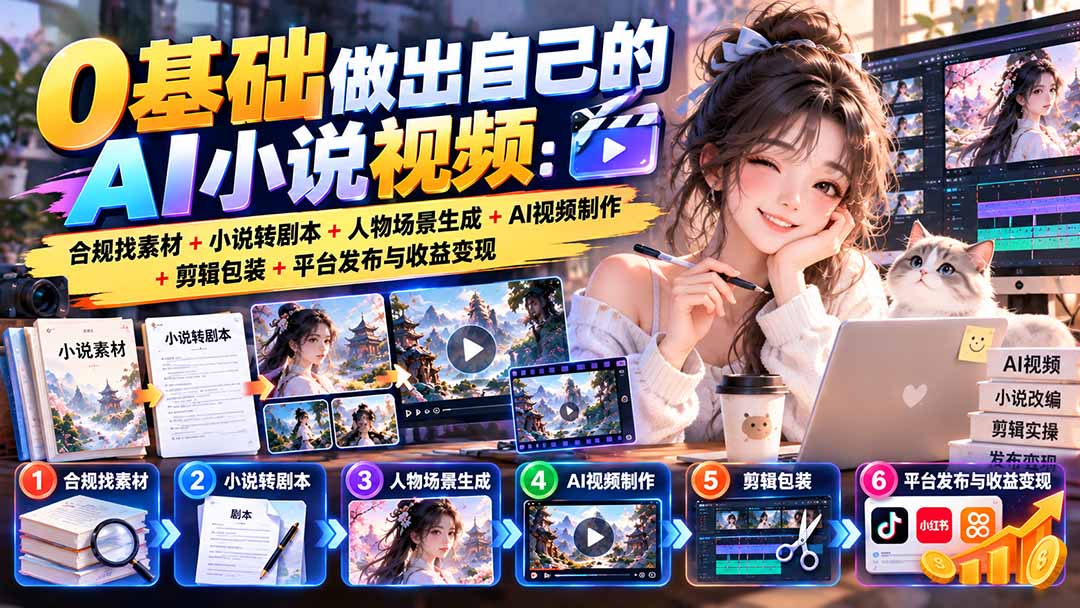 0基础做出自己的AI小说视频:合规找素材+小说转剧本+人物场景生成+AI视频制作+剪辑包装+平台发布与收益变现-副业网