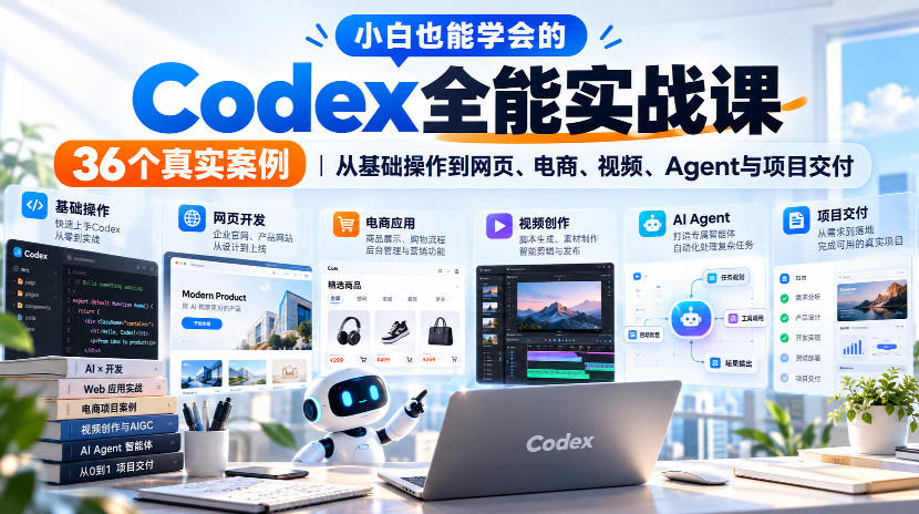 小白也能学会的Codex全能实战课｜36个真实案例，从基础操作到网页、电商、视频、Agent与项目交付-副业网