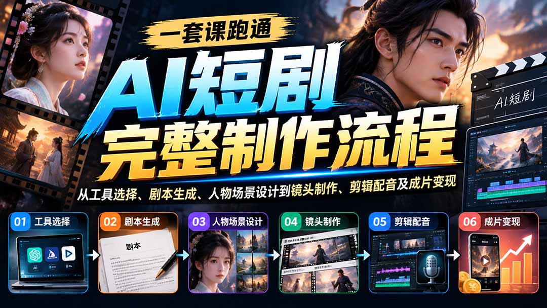 图片[2]-一套课跑通AI短剧完整制作流程：从工具选择、剧本生成、人物场景设计到镜头制作、剪辑配音及成片变现-副业网