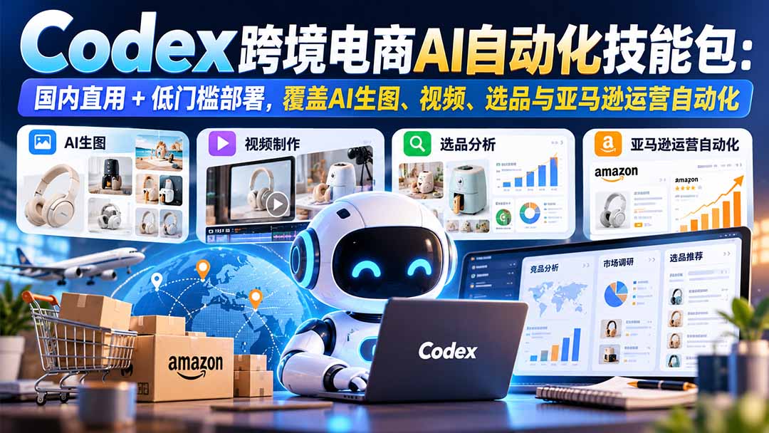 【无水印】Codex跨境电商AI自动化技能包：国内直用+低门槛部署，覆盖AI生图、视频、选品与亚马逊运营自动化-副业网