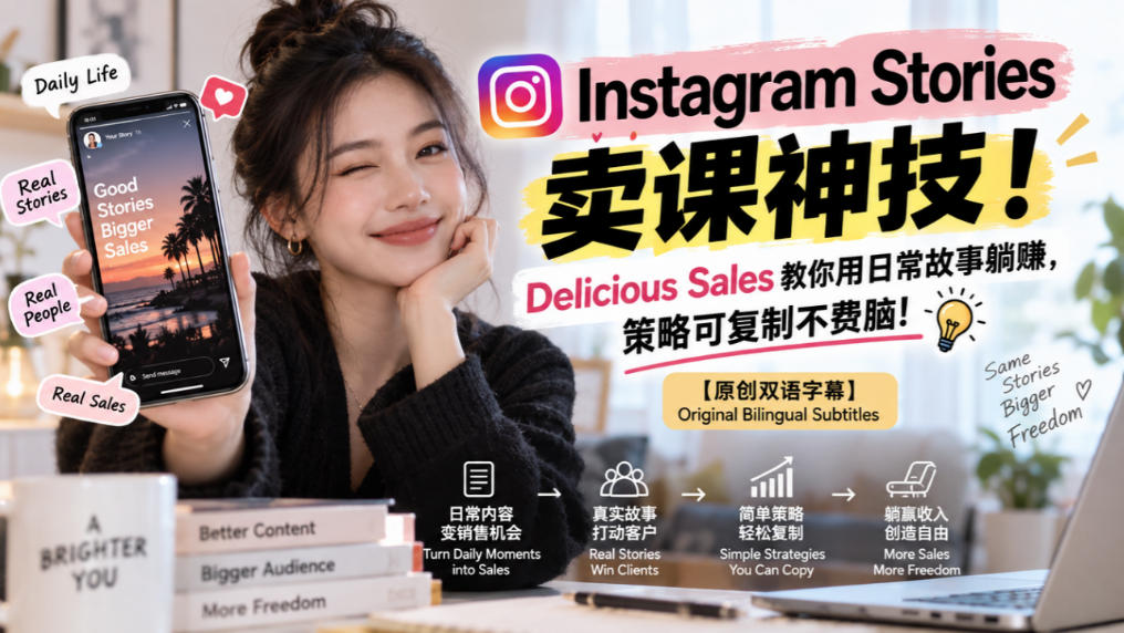 Instagram Stories卖课神技!Delicious Sales教你用日常故事躺賺,策略可复制不费脑!【原创双语字幕】-副业网